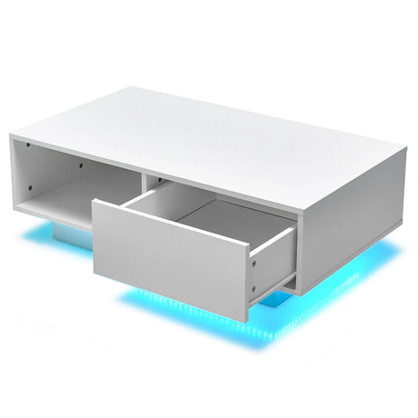 Coffee table with 20 colors LED lights and remote control 95 x 55 x 31 cm White