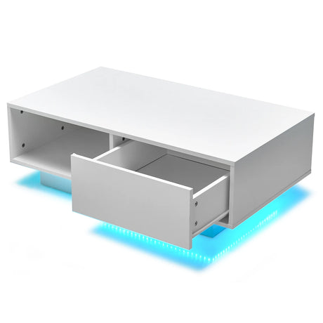 Coffee table with 20 colors LED lights and remote control 95 x 55 x 31 cm White