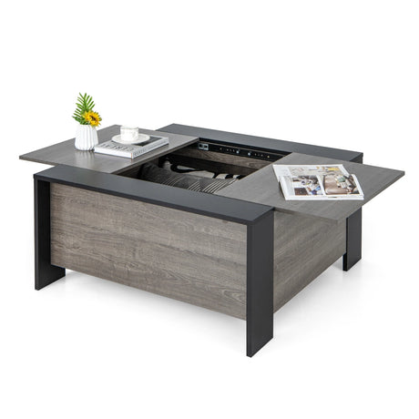 36.5 Inch Coffee Table with Sliding Top and Hidden Compartment-Gray