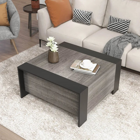 36.5 Inch Coffee Table with Sliding Top and Hidden Compartment-Gray