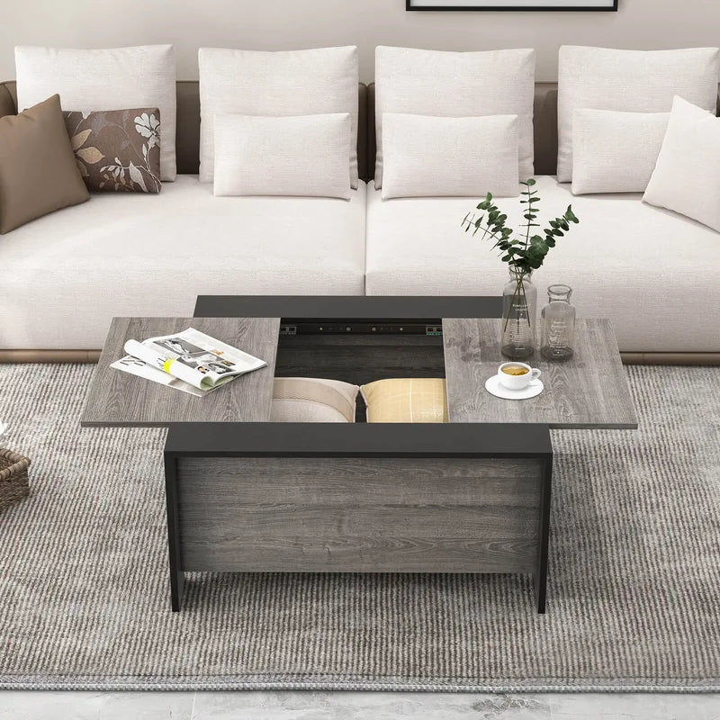 36.5 Inch Coffee Table with Sliding Top and Hidden Compartment-Gray