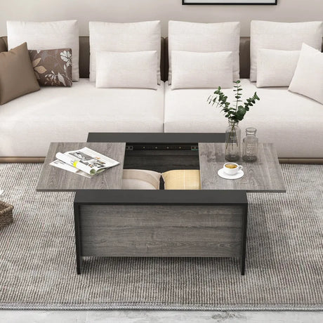 36.5 Inch Coffee Table with Sliding Top and Hidden Compartment-Gray