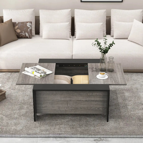36.5 Inch Coffee Table with Sliding Top and Hidden Compartment-Gray
