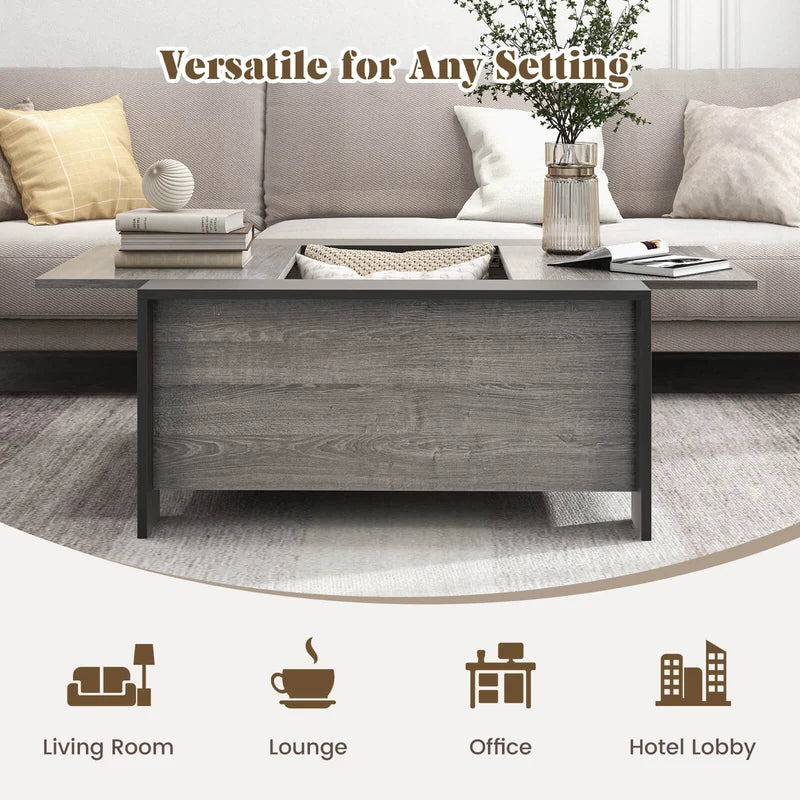36.5 Inch Coffee Table with Sliding Top and Hidden Compartment-Gray