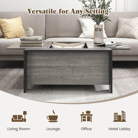 36.5 Inch Coffee Table with Sliding Top and Hidden Compartment-Gray
