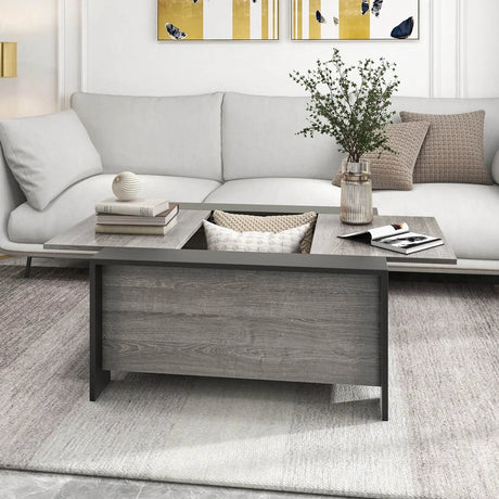 36.5 Inch Coffee Table with Sliding Top and Hidden Compartment-Gray