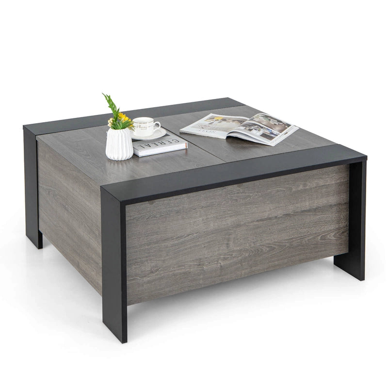 36.5 Inch Coffee Table with Sliding Top and Hidden Compartment-Gray