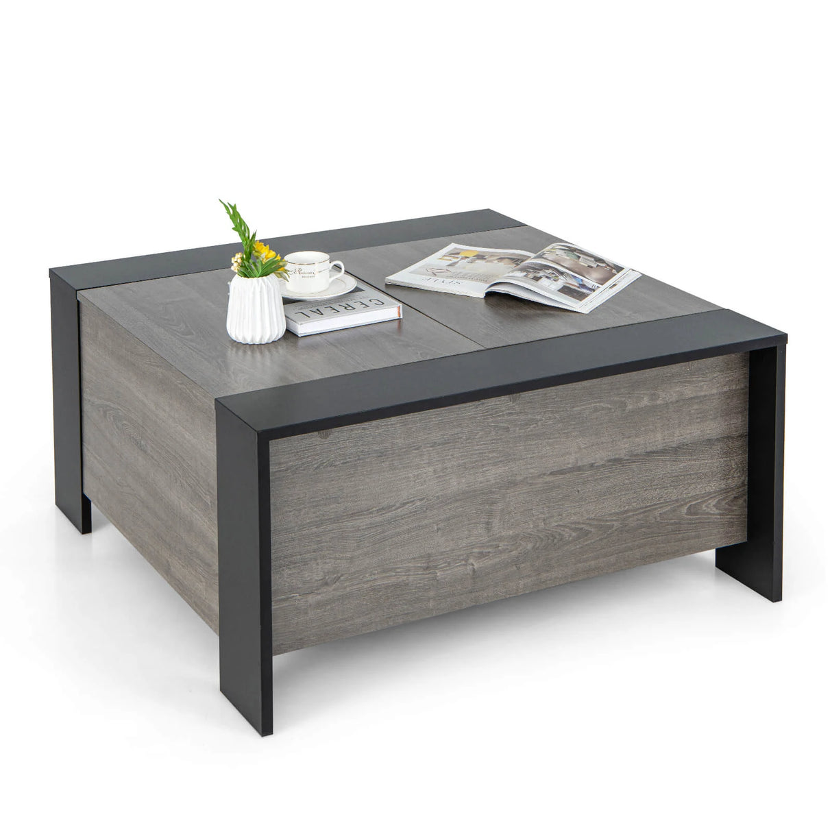 36.5 Inch Coffee Table with Sliding Top and Hidden Compartment-Gray