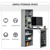 HOMCOM Folding Convertible Desk with Blackboard Multi-function Computer Office Workstation Side Shelf for Home Office, Grey