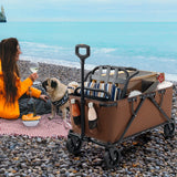 Collapsible Folding Wagon Cart with Adjustable Handlebar-Coffee