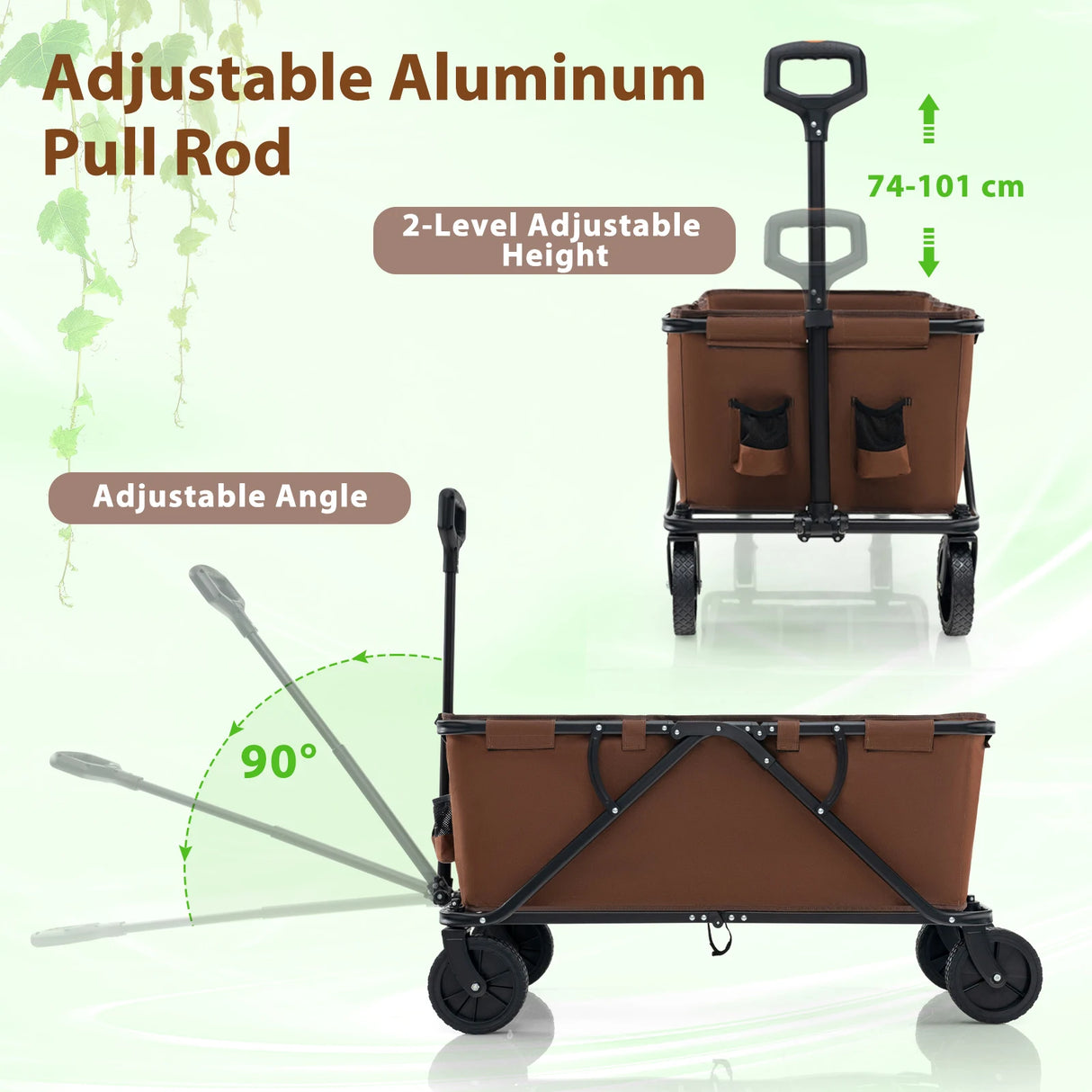 Collapsible Folding Wagon Cart with Adjustable Handlebar-Coffee