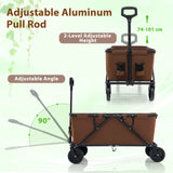 Collapsible Folding Wagon Cart with Adjustable Handlebar-Coffee