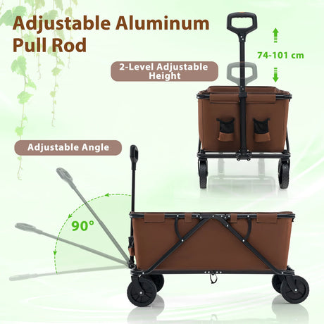 Collapsible Folding Wagon Cart with Adjustable Handlebar-Coffee