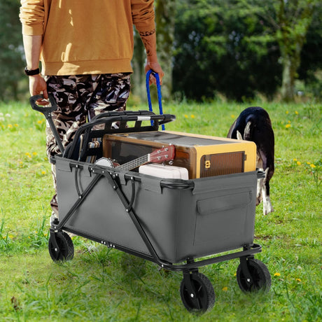 Collapsible Folding Wagon Cart with Adjustable Handlebar-Gray