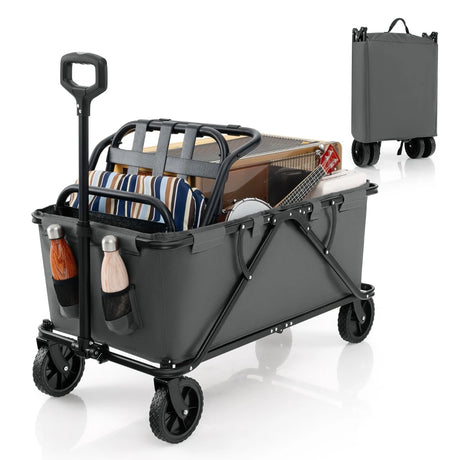 Collapsible Folding Wagon Cart with Adjustable Handlebar-Gray