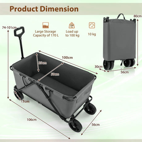 Collapsible Folding Wagon Cart with Adjustable Handlebar-Gray