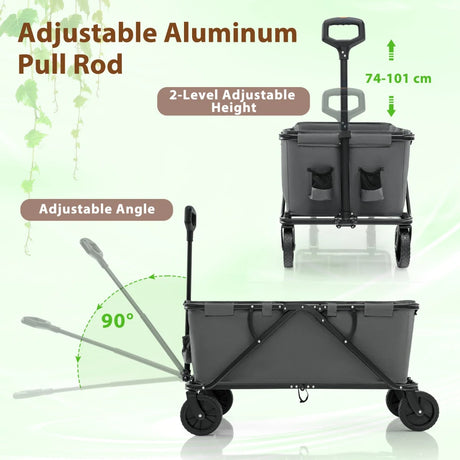 Collapsible Folding Wagon Cart with Adjustable Handlebar-Gray