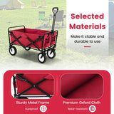 eavy Duty Camping Garden Cart with Adjustable Handle and Drink Holders-Red