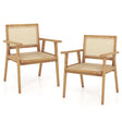 Outdoor Wood Chair with Rattan Seat and Curved Backrest for Backyard Porch Balcony