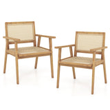 Outdoor Wood Chair with Rattan Seat and Curved Backrest for Backyard Porch Balcony