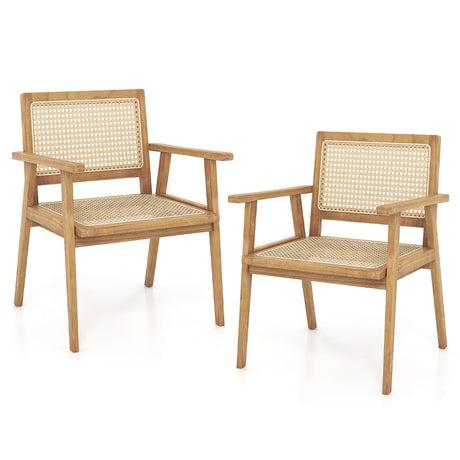 Outdoor Wood Chair with Rattan Seat and Curved Backrest for Backyard Porch Balcony