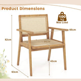 Outdoor Wood Chair with Rattan Seat and Curved Backrest for Backyard Porch Balcony