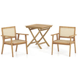 Outdoor Wood Chair with Rattan Seat and Curved Backrest for Backyard Porch Balcony