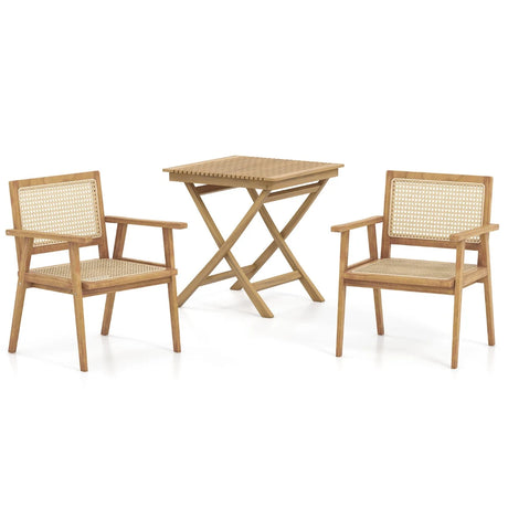 Outdoor Wood Chair with Rattan Seat and Curved Backrest for Backyard Porch Balcony