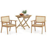 Outdoor Wood Chair with Rattan Seat and Curved Backrest for Backyard Porch Balcony
