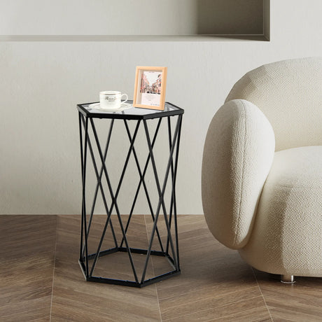 Compact Coffee Table with Tempered Glass Top for Living Room/Bedroom