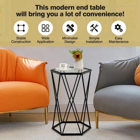 Compact Coffee Table with Tempered Glass Top for Living Room/Bedroom