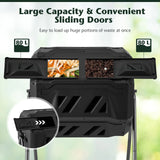 Compost Bin 160L Dual Chamber Composting Tumbler with Sliding Doors-Black