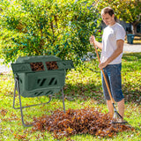 Compost Bin 160L Dual Chamber Composting Tumbler with Sliding Doors-Green