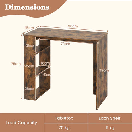Computer Desk with Bookshelf for Study Living Room-Rustic Brown