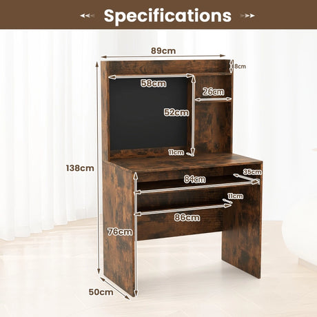 Computer Desk with Magnetic Bulletin Board and Keyboard Tray-Rustic Brown