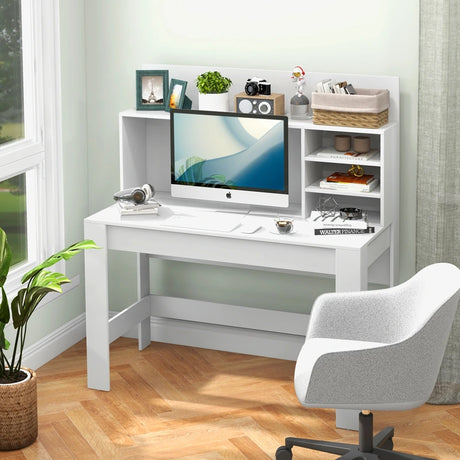 Desk with bookshelf &amp; cable management holes 120 x 54 x 129 cm White