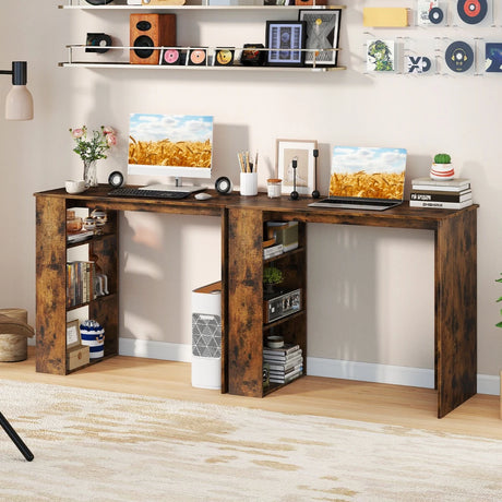 Computer Desk with Bookshelf for Study Living Room-Rustic Brown