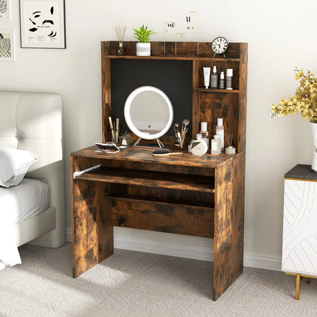 Computer Desk with Magnetic Bulletin Board and Keyboard Tray-Rustic Brown