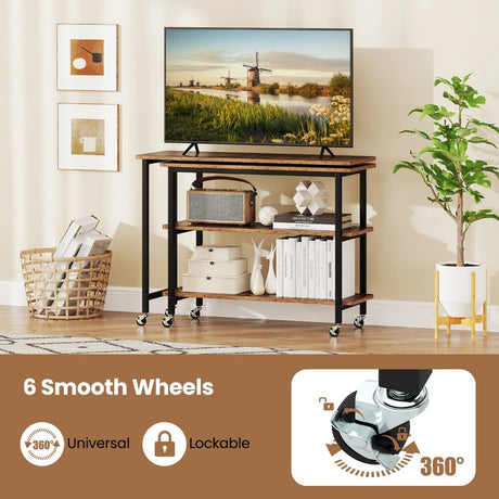 360 Free Rotating Sofa Side Table with Swivel and Sliding Tabletop-Rustic Brown