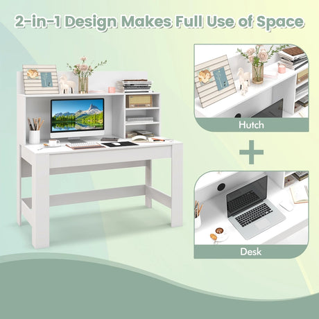Desk with bookshelf &amp; cable management holes 120 x 54 x 129 cm White