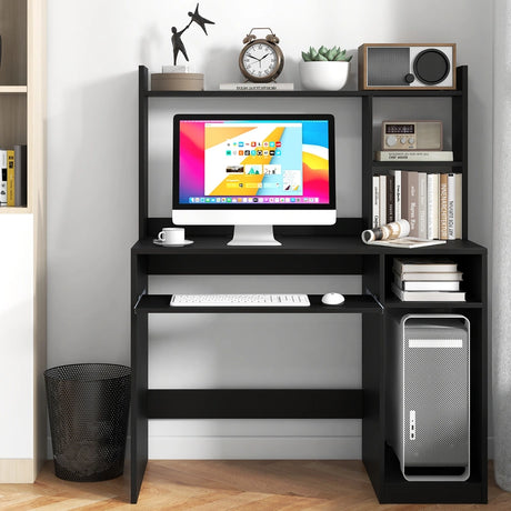 Computer Desk with Storage Shelf-Black