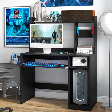 Computer Desk with Storage Shelf-Black