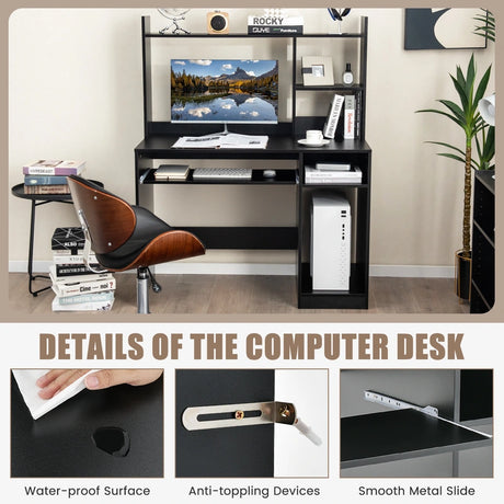 Computer Desk with Storage Shelf-Black