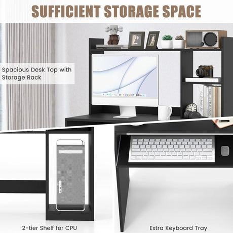 Computer Desk with Storage Shelf-Black