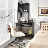 Corner Computer Desk with Hutch and Storage Shelves-Black