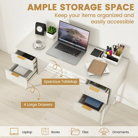 48 Inch Home Office Computer Desk with 4 Drawers-White