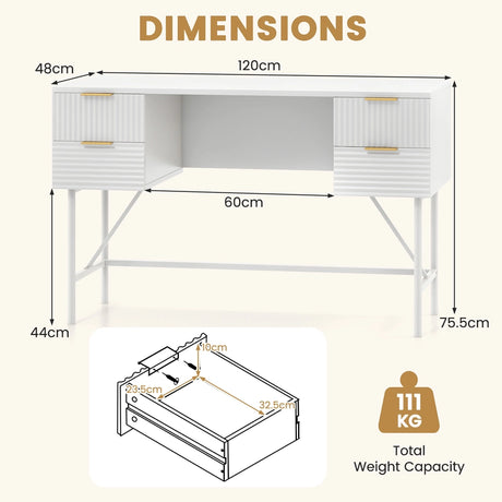 48 Inch Home Office Computer Desk with 4 Drawers-White