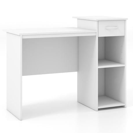 Computer Desk with Drawer Modern Laptop PC Desk with Adjustable Shelf and Cable Hole-White