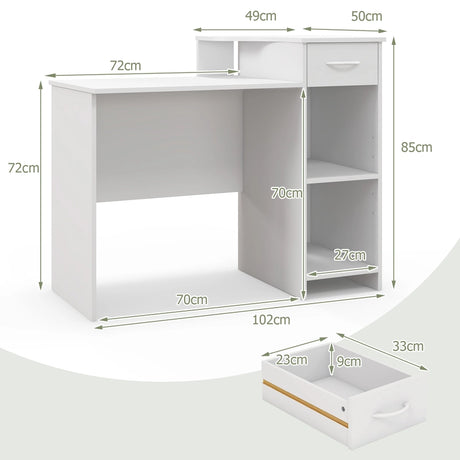 Computer Desk Modern Laptop PC Desk with Adjustable Shelf and Cable Hole