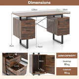 Computer Desk with Floating Desktop and Dual Drawers-Rustic Brown